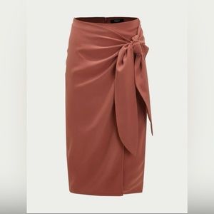 Rust Pencil Skirt with Front Wrap Tie Detail Size XS